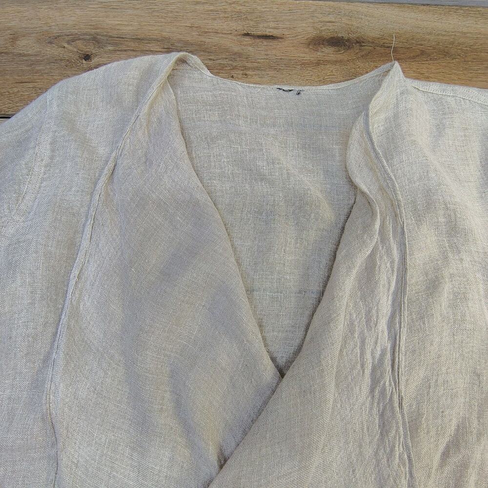 Pure Linen Gauze Kimono Cardigan Duster Wrap Coastal Grandmother Shrug Large - Picture 6 of 11